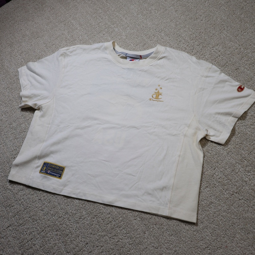 Champion USA Winter Collection Cropped T-Shirt Off White Cream XS SS-042